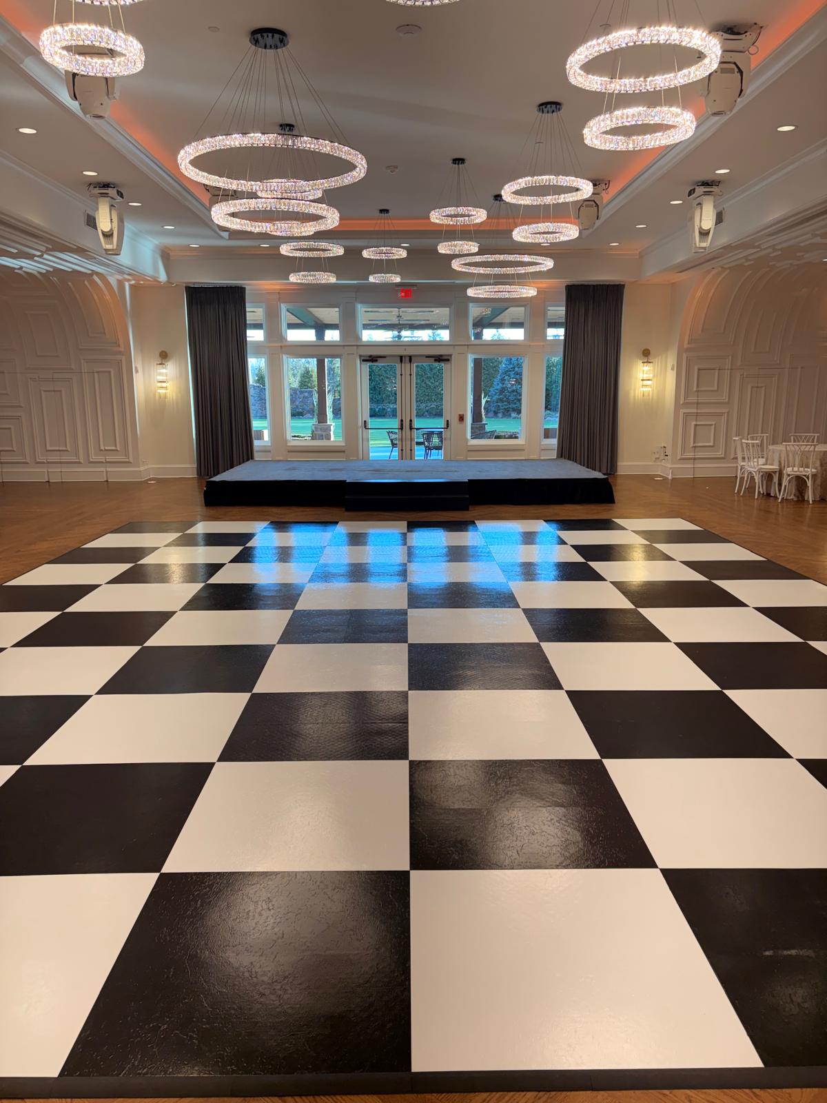 Black and white checker board dance floor